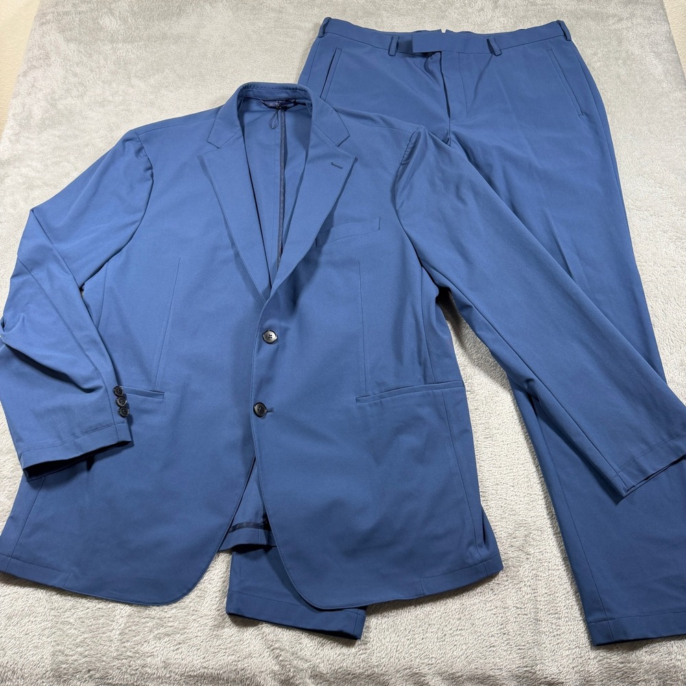 SENE Suit Set Mens 48R Blue‎ 2-Button Unstructured Blazer Flat Front Trousers